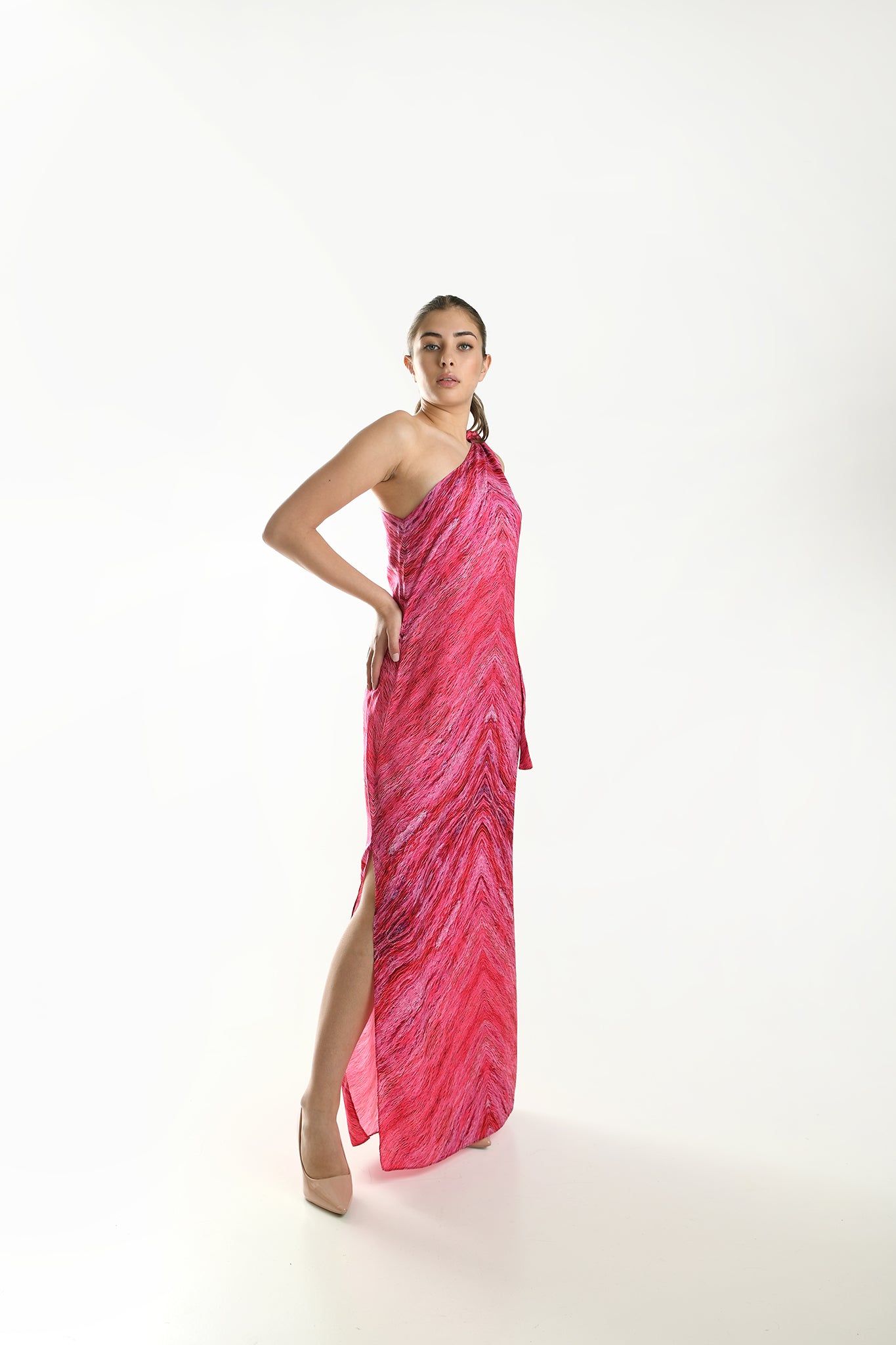 Pink One-Shoulder Long Dress