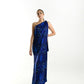 Blue Wrought-Iron Door One-Shoulder Long Dress
