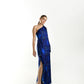 Blue Wrought-Iron Door One-Shoulder Long Dress