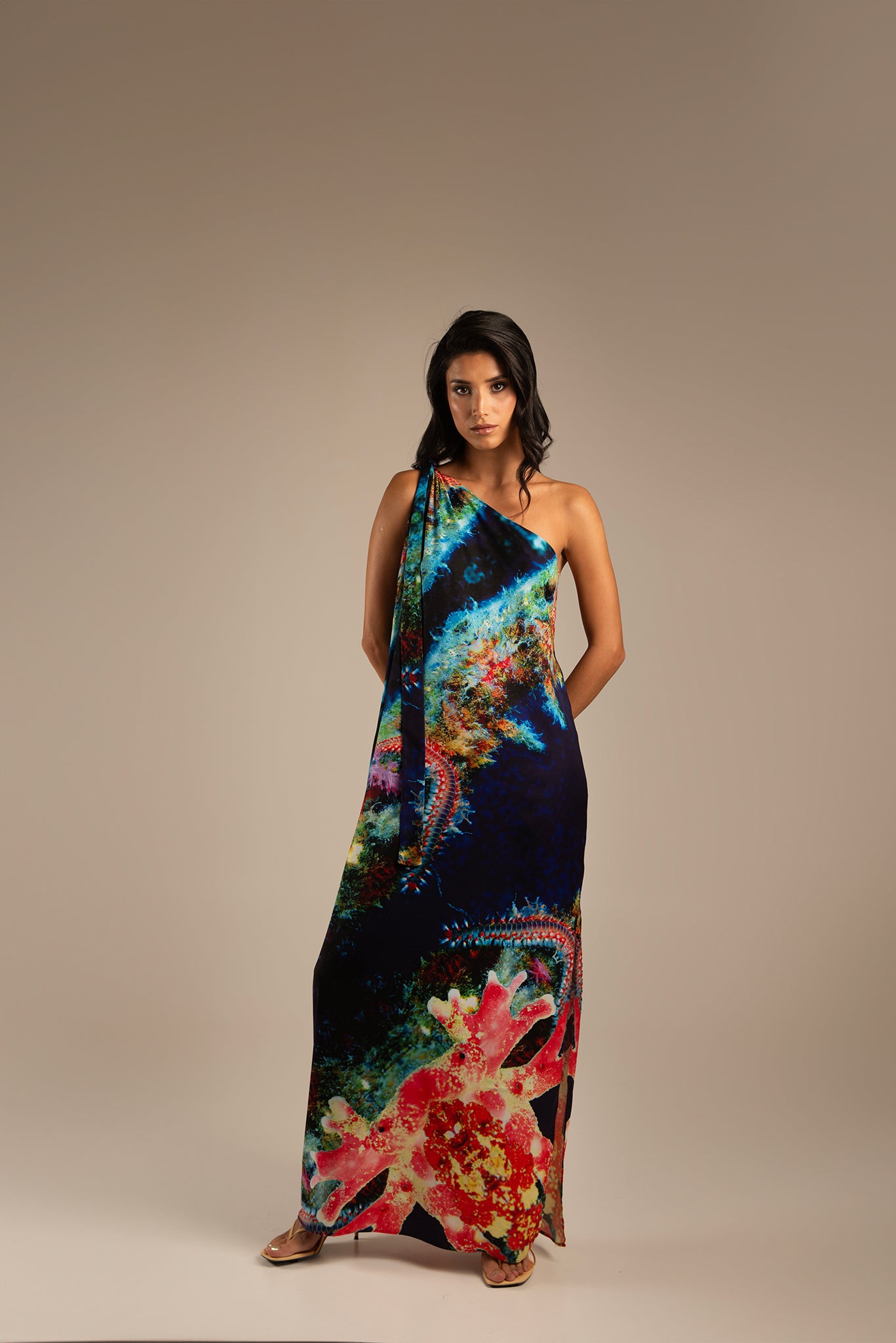 Aquatic Harmony One Shoulder Dress